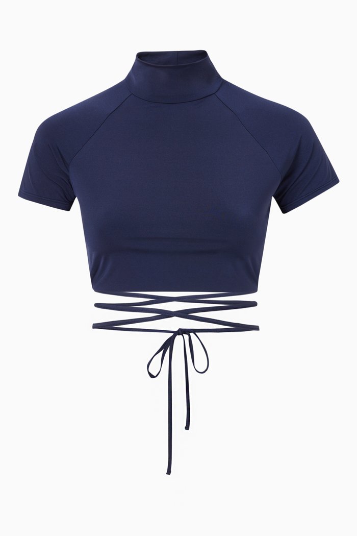 String Crop Swim Top in ECONYL®, Blue