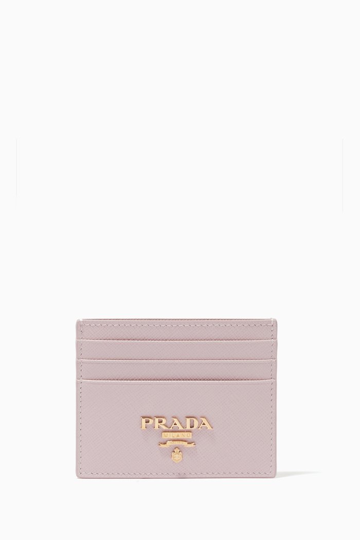 

Logo Card Holder in Saffiano Leather, Pink