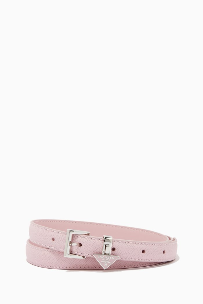 

Triangle Logo Belt in Saffiano Leather, Pink