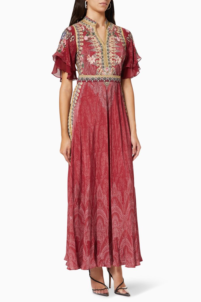 

Crystal-embellished Maxi Dress in Chiffon, Red