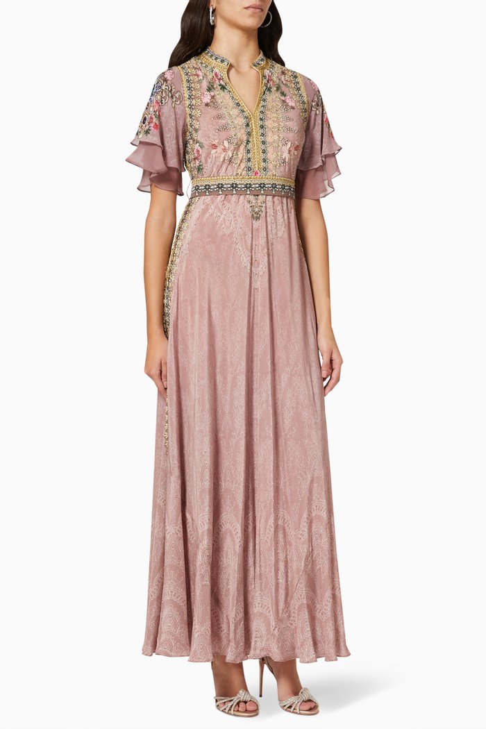 Crystal-embellished Maxi Dress in Chiffon, Pink