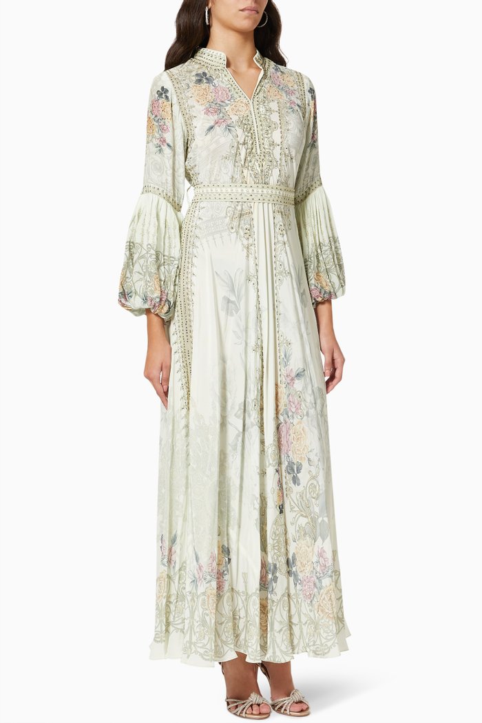 

Floral Belted Maxi Dress in Georgette, White