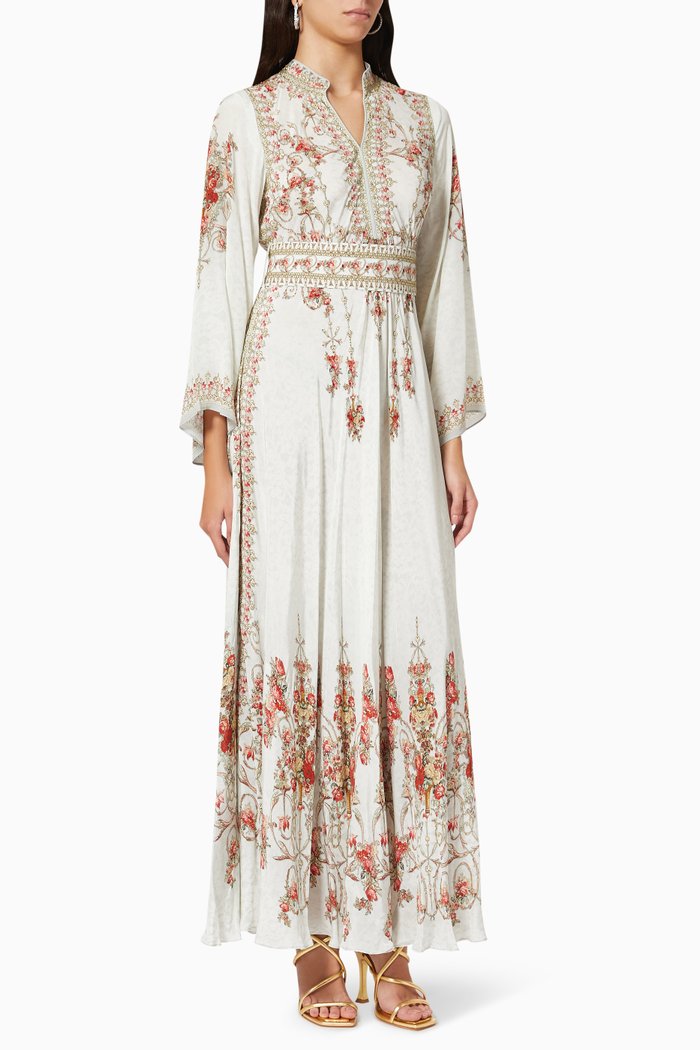 

Crystal-embellished Belted Maxi Dress in Georgette, White