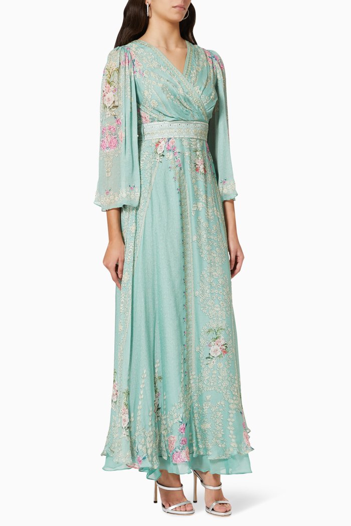 

Floral Wrap-around Dress in Chiffon, Green
