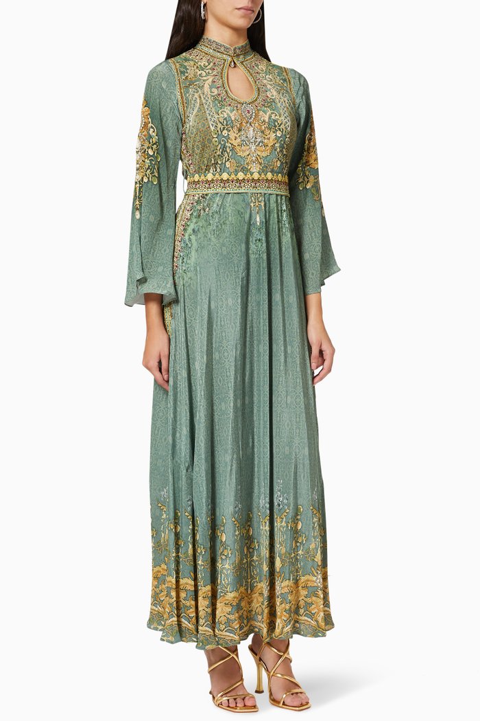 

Crystal-embellished Maxi Dress in Chiffon, Green