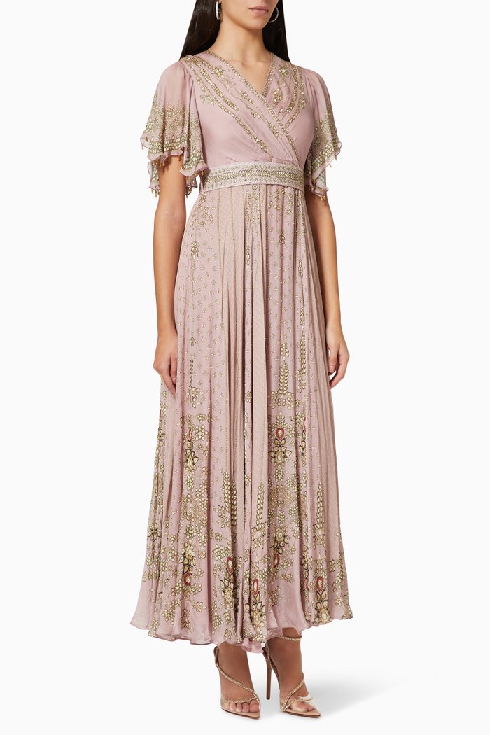 

Floral Wrap-around Maxi Dress in Georgette, Pink