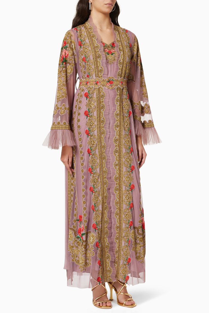 

Floral Maxi Dress Set in Tulle & Viscose, Pink