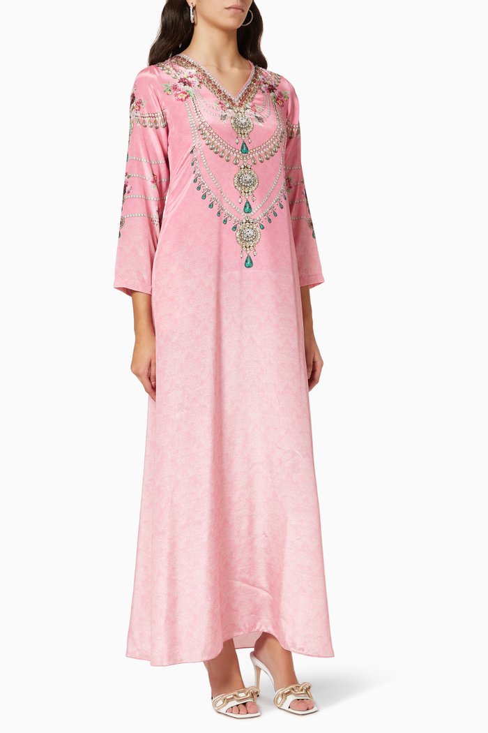 

Crystal-embellished Floral Maxi Dress in Satin Crepe, Pink