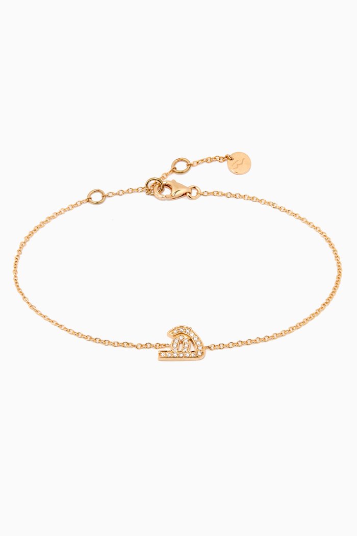 "Ha" Letter Bracelet with Diamonds in 18kt Yellow Gold