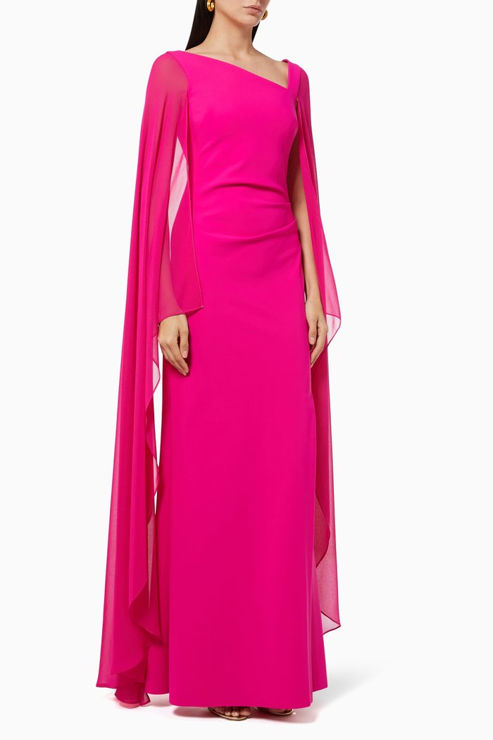 

Flyaway Sleeve Column Gown in Scuba Knit, Pink