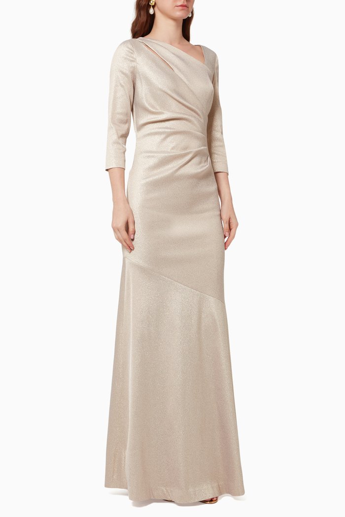 

Ruched Gown in Stretch Jacquard, Gold