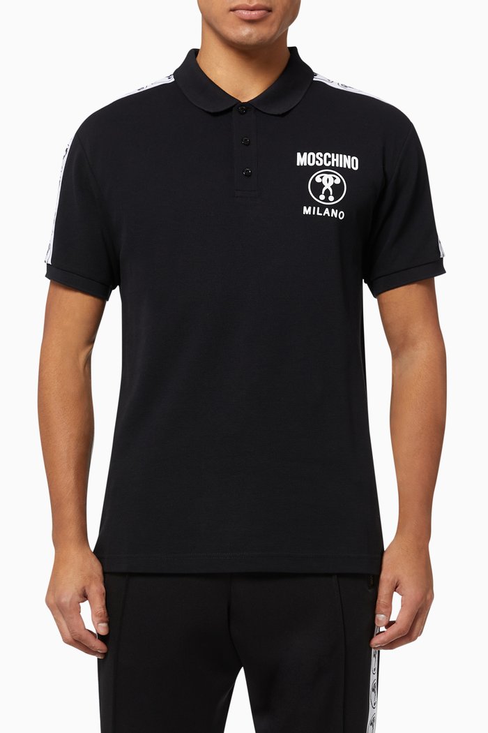 

Double Question Mark Stripe Polo Shirt, Black