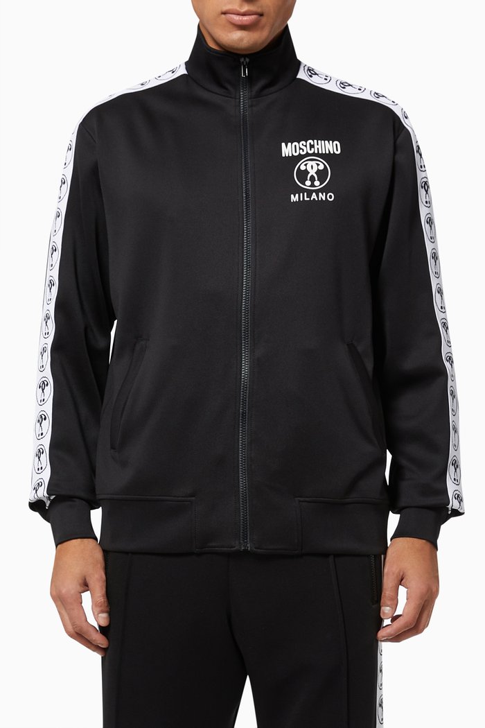 

Double Question Logo Stripe Sweatshirt in Fleece, Black