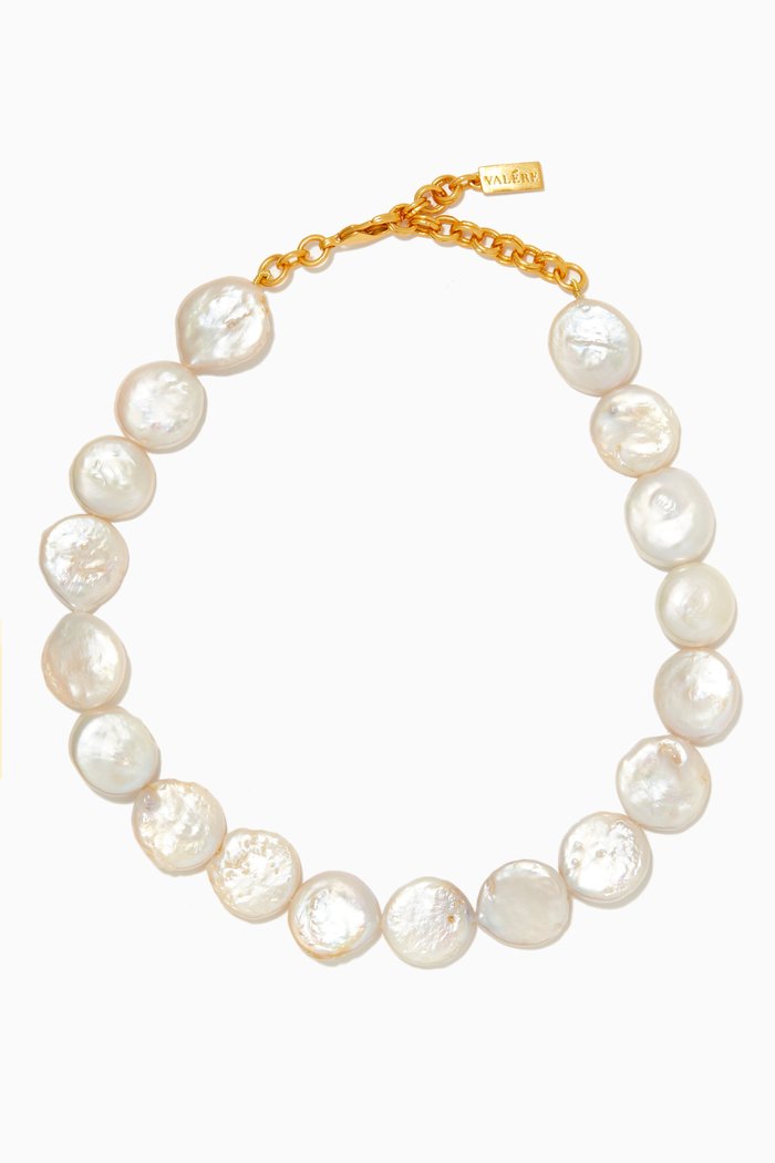 

Whitehaven Keshi Pearls Choker Necklace in 24kt Gold Plating, White
