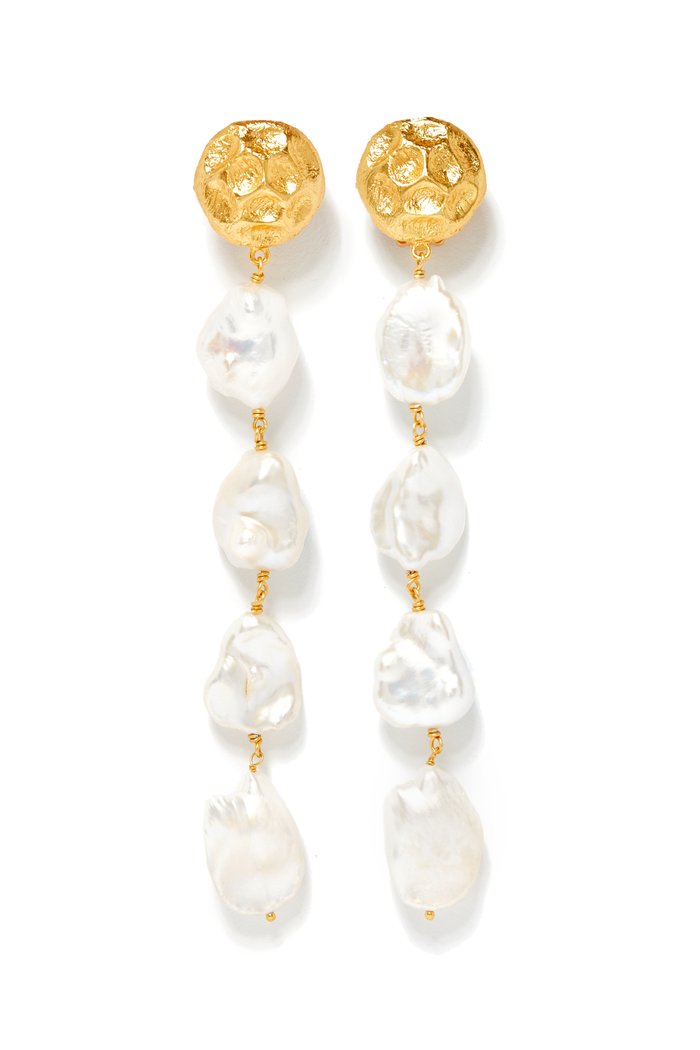 

Whitehaven Pendant Earrings with Keshi Pearls in 24kt Gold Plating, White