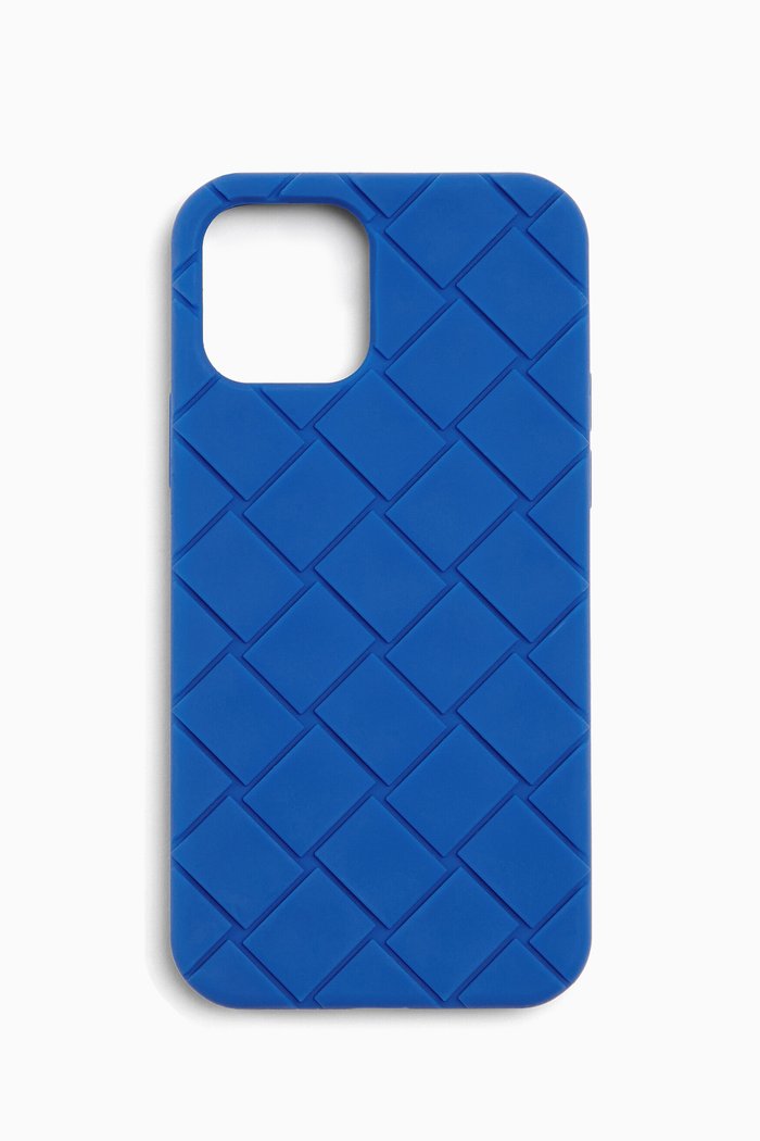 iPhone 12 Pro Case in Intrecciato Rubber Silicon, Blue