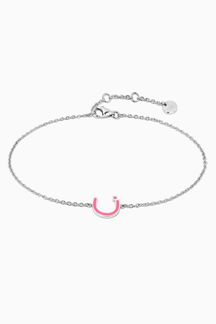 "N" Letter Bracelet with Enamel in 18kt White Gold