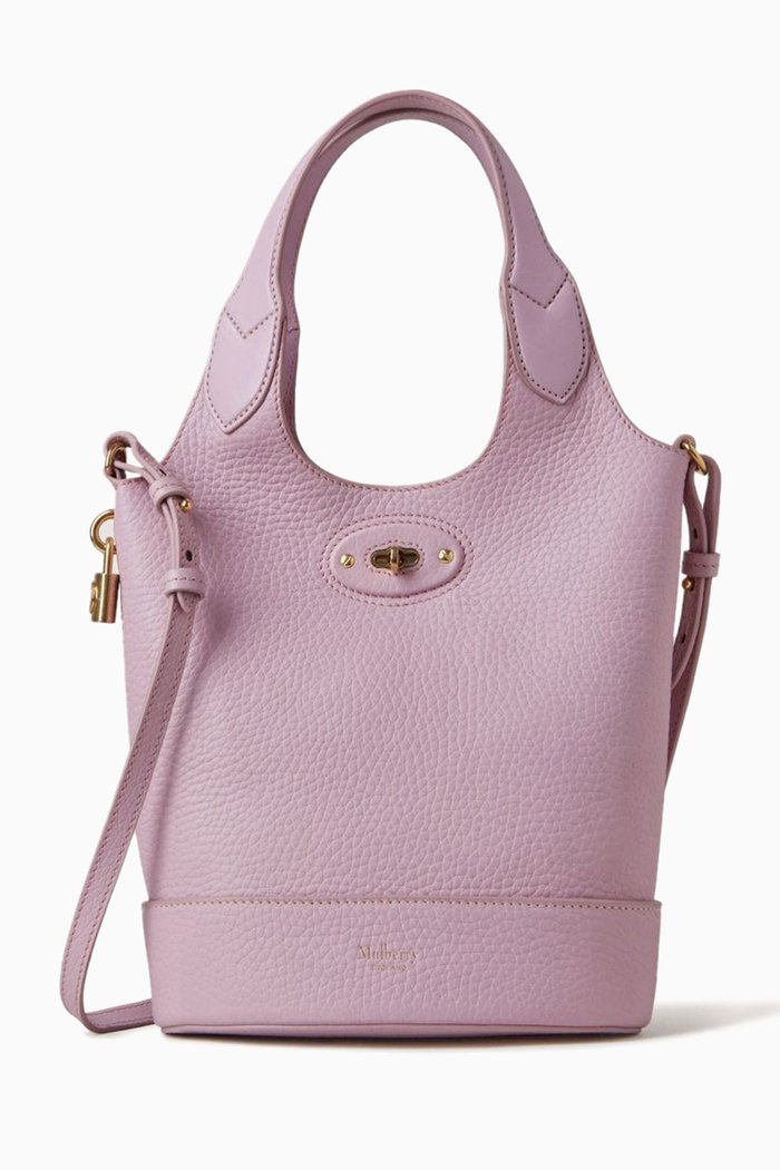 Small Lily Tote Bag in Small Classic Grain & Silky Calf Leather, Purple