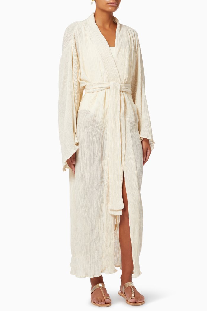 

Plissé Pleat Robe in Silk & Bamboo, Neutral