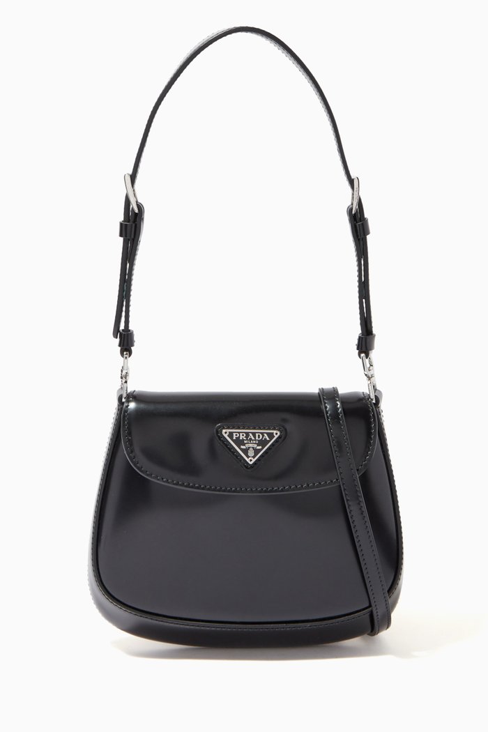 

Triangle Logo Cleo Mini Bag in Brushed Leather, Black