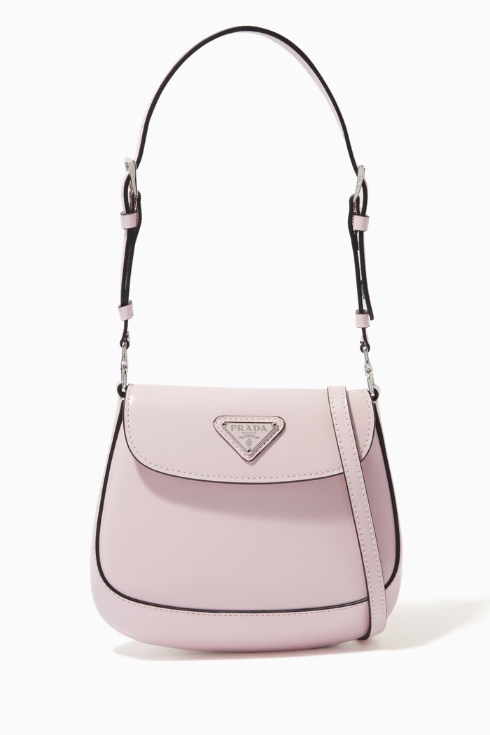

Triangle Logo Cleo Mini Bag in Brushed Leather, Pink