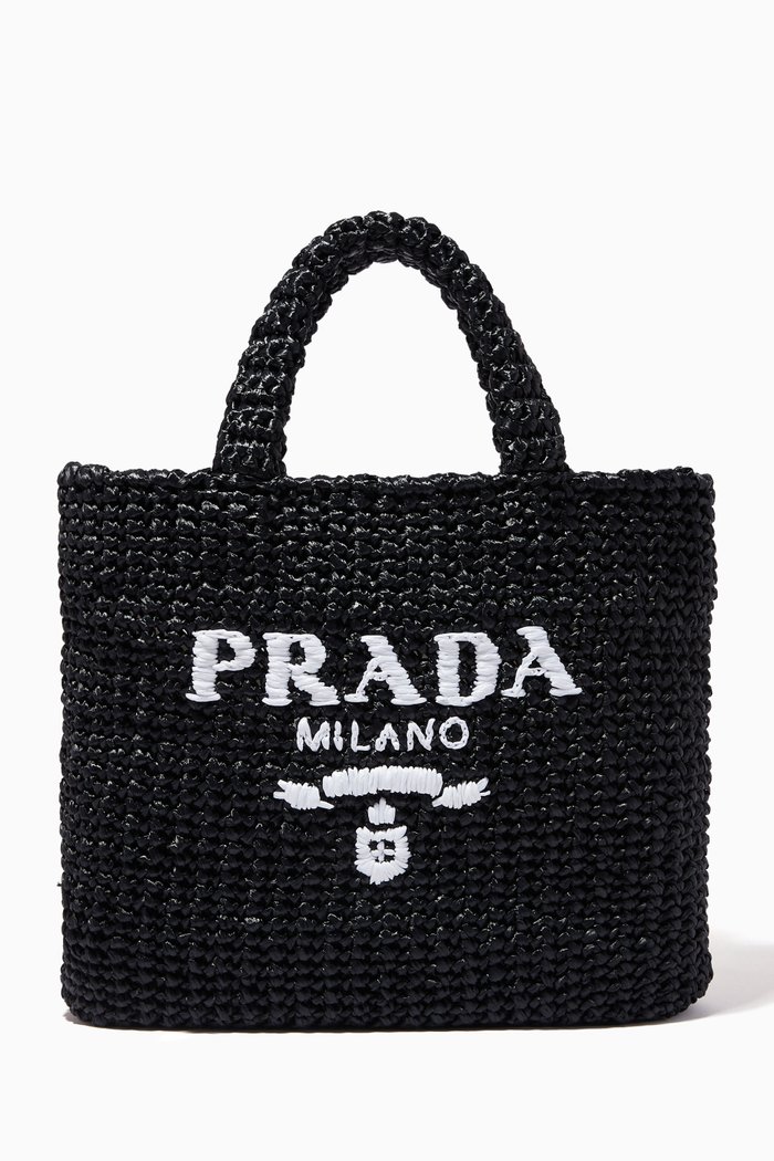 

Logo Tote Bag in Raffia, Black