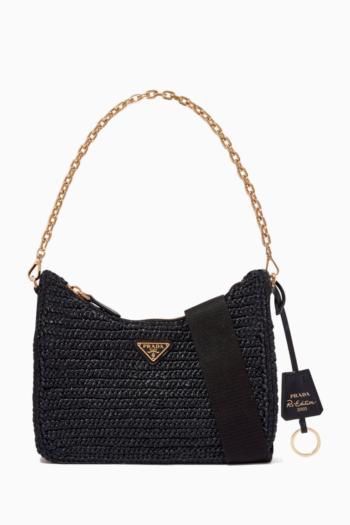 

Re-edition 2005 Shoulder Bag in Woven Raffia, Black