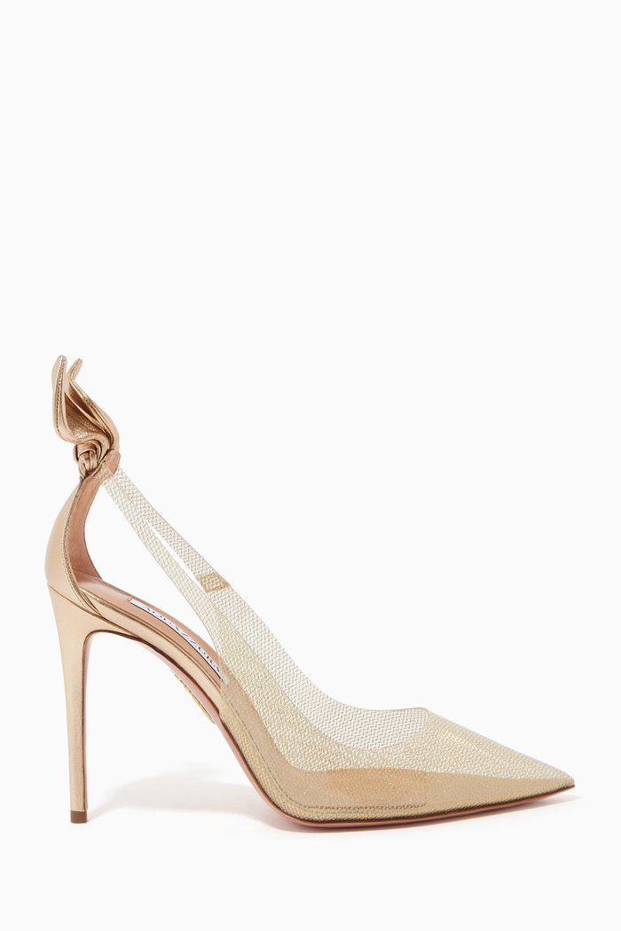 Bow Tie Pumps 105 in Metallic Leather & Mesh PVC, Gold