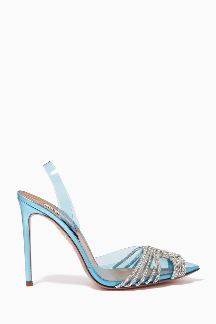 

Gatsby Sling 105 Pumps in PVC & Metallic Nappa, Blue