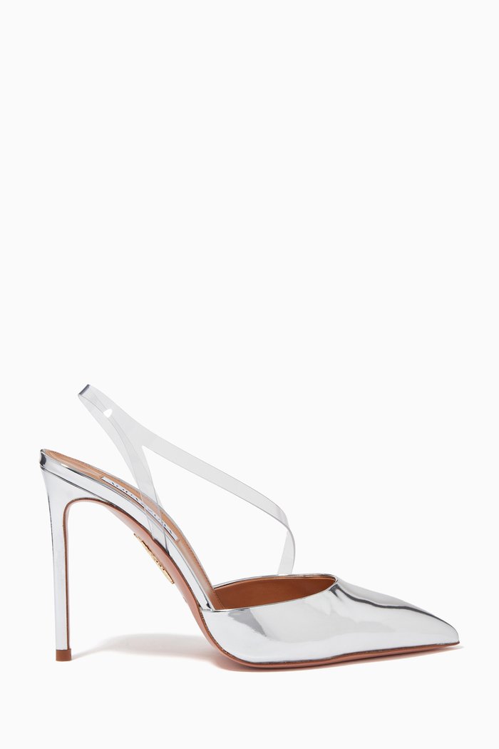 

Perfect Kiss Sling 105 Pumps in Metallic Leather & PVC, Silver