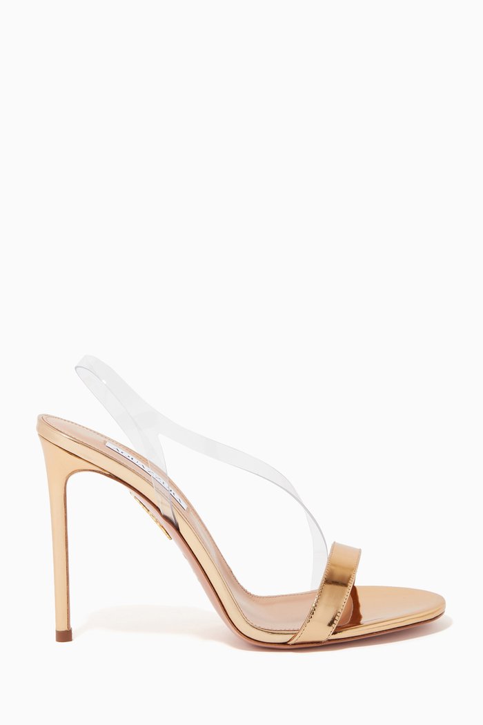 

Perfect Kiss Sandals 105 in Metallic Leather & PVC, Gold