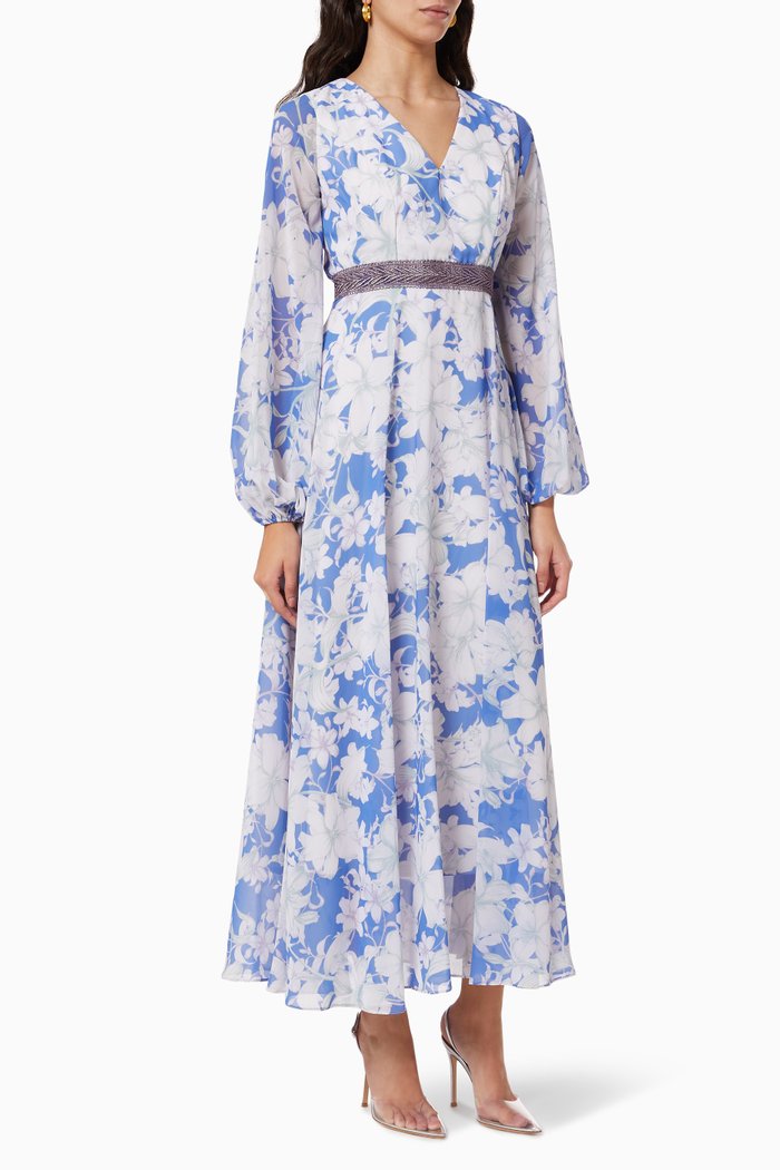 

Floral Dress in Chiffon, Blue