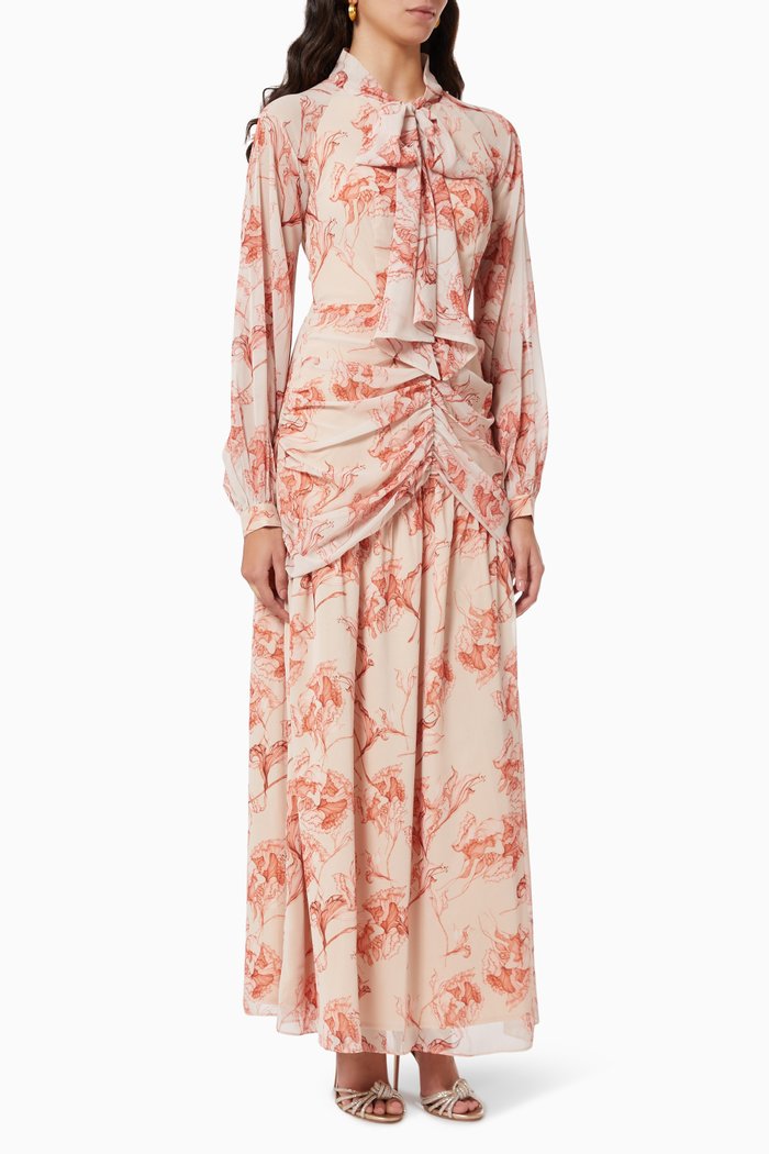 

Ruched Maxi Dress in Chiffon, Orange