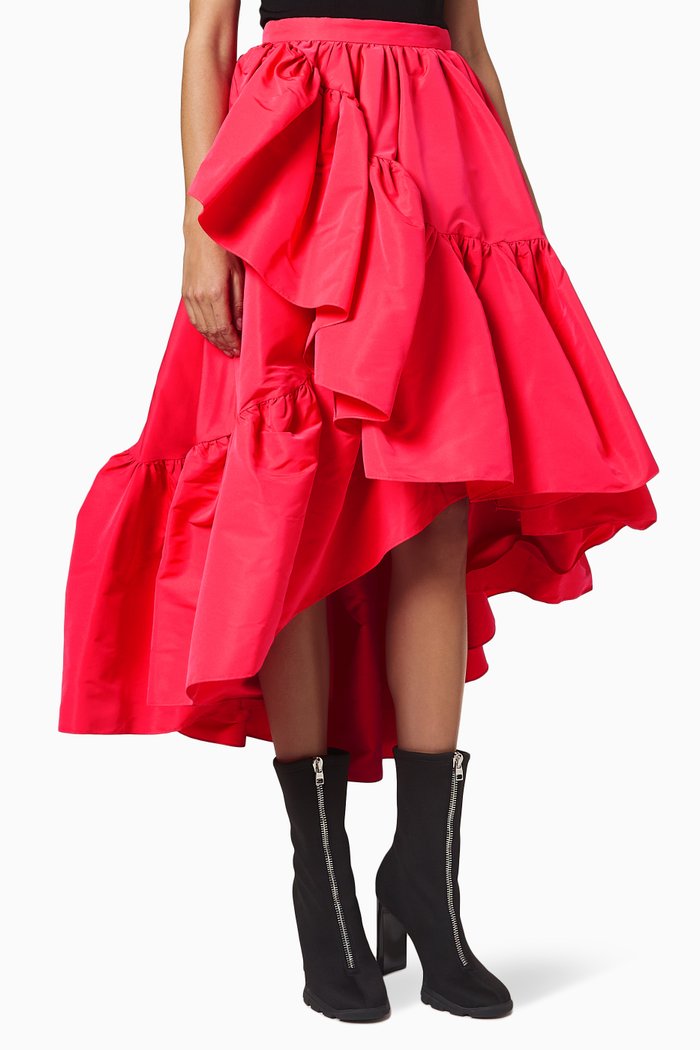 

Gathered Ruffle Midi Skirt in Polyfaille, Purple