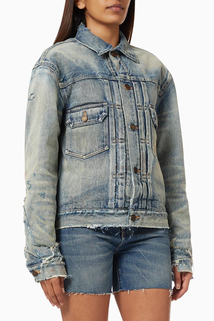 

Destroyed Jacket in Cotton Denim, Blue