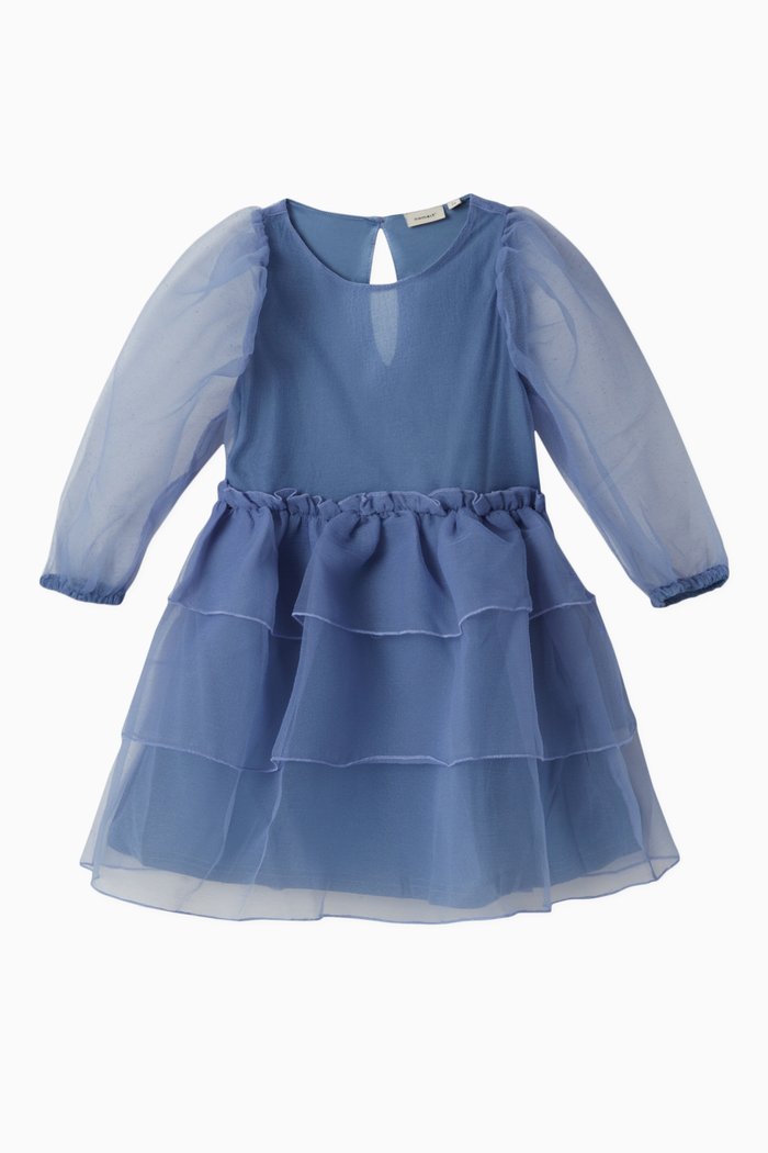 Puff Sleeve Dress in Tulle, Blue