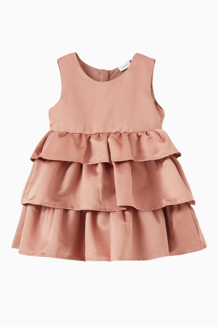 

Shiny Layered Skirt Dress, Brown