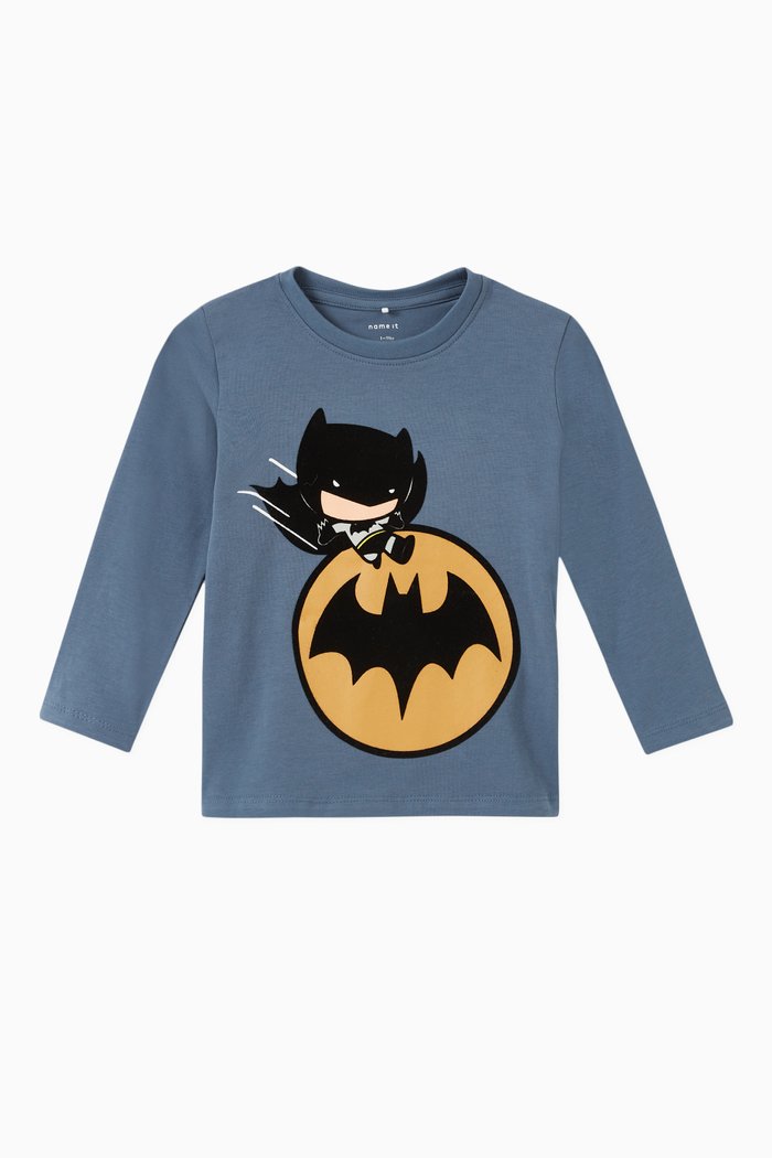 Batman Print T-shirt in Organic Cotton, Blue