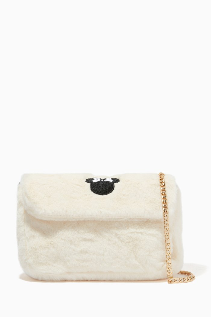 

Minnie Mouse Crossbody Bag in Faux Fur, Grey
