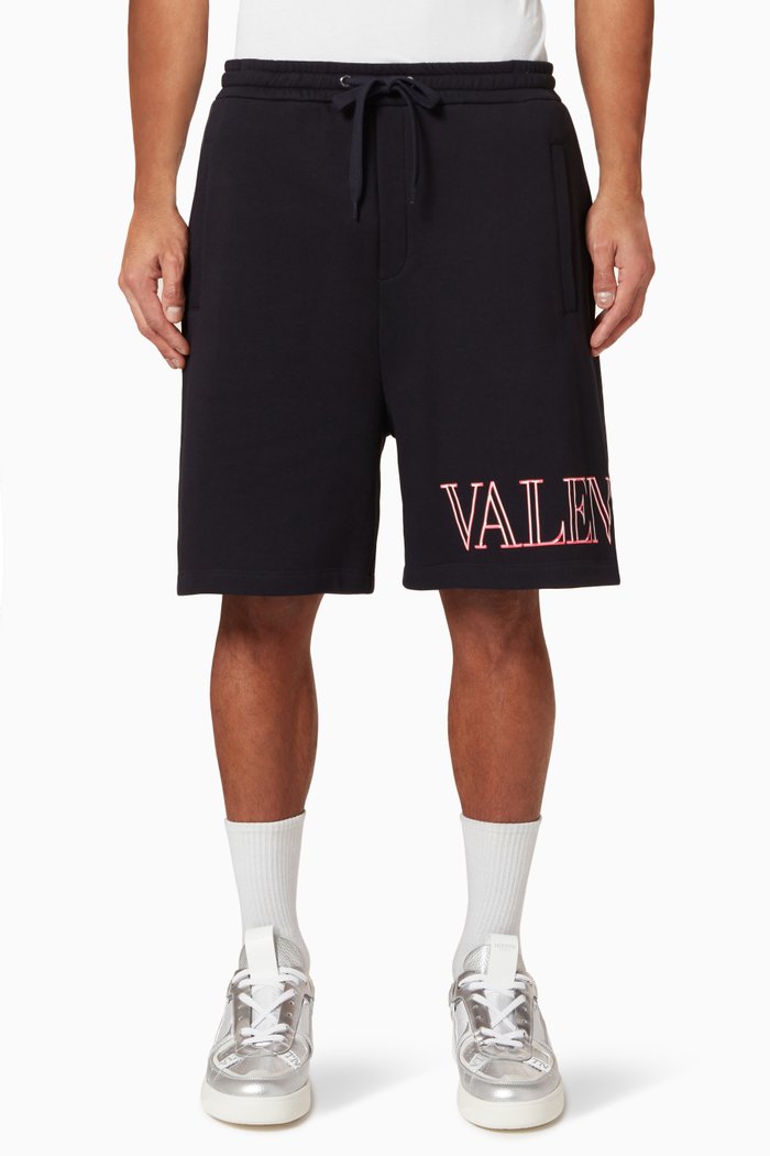 Neon Universe Print Bermuda Shorts in Cotton Jersey, Blue