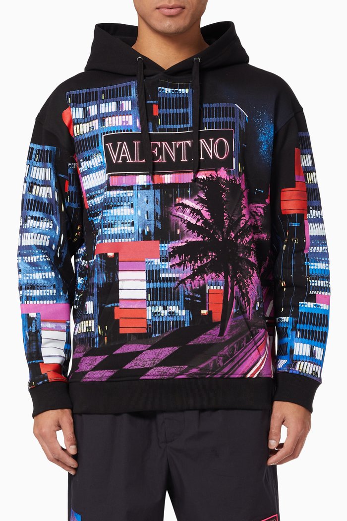 

Electric City Print Hoodie in Cotton, Black