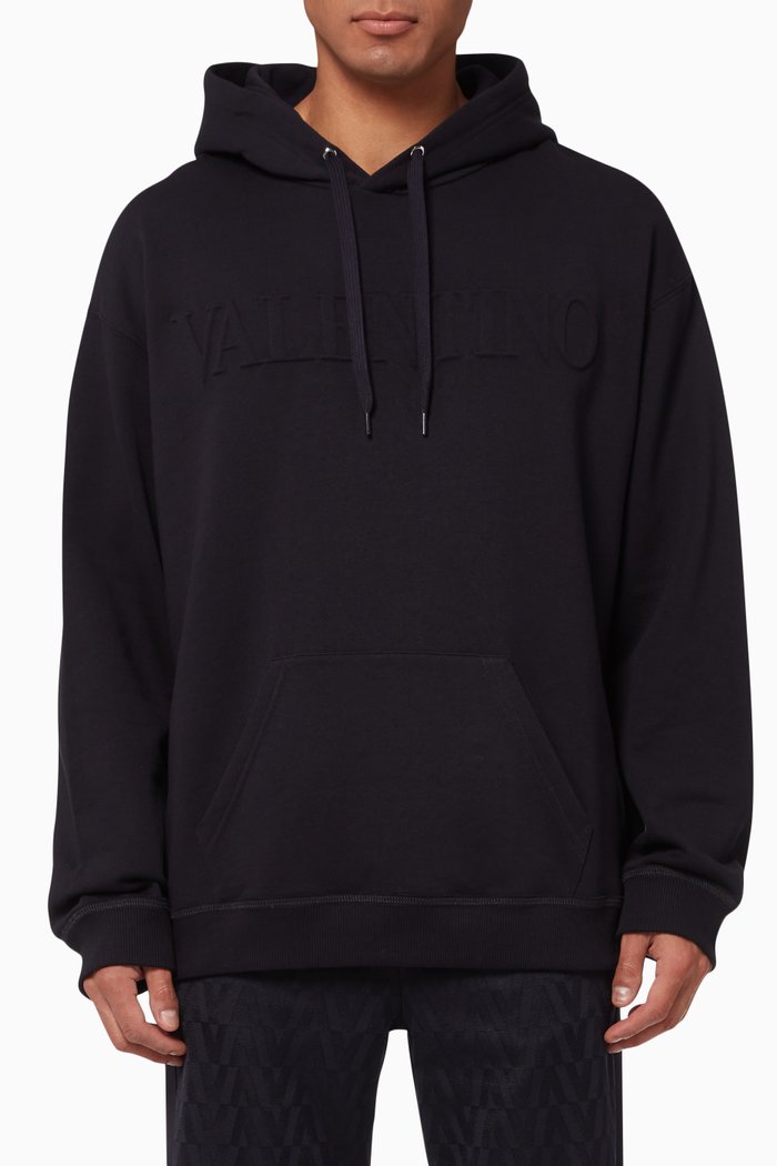 

Valentino Embossed Hoodie in Cotton Jersey, Blue