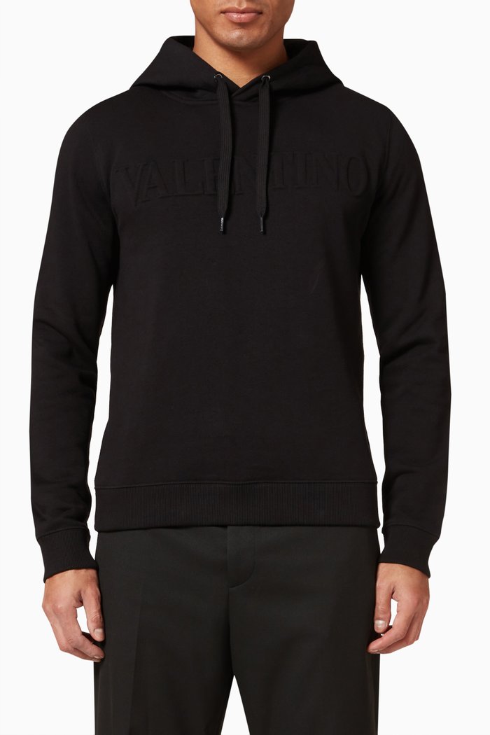

Valentino Embossed Hoodie in Cotton Jersey, Black