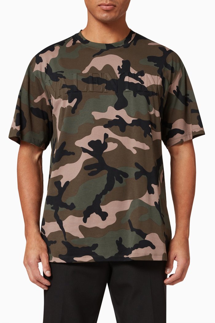 

Camo Print T-shirt in Cotton Jersey, Neutral