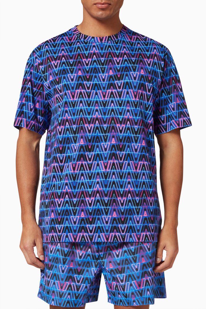 

V Neon Optical Print T-shirt in Cotton Jersey, Multicolour