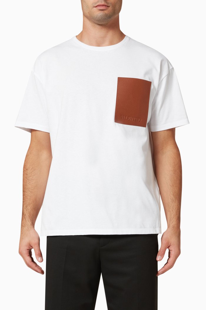 

Leather Patch Pocket T-shirt in Cotton Jersey, White