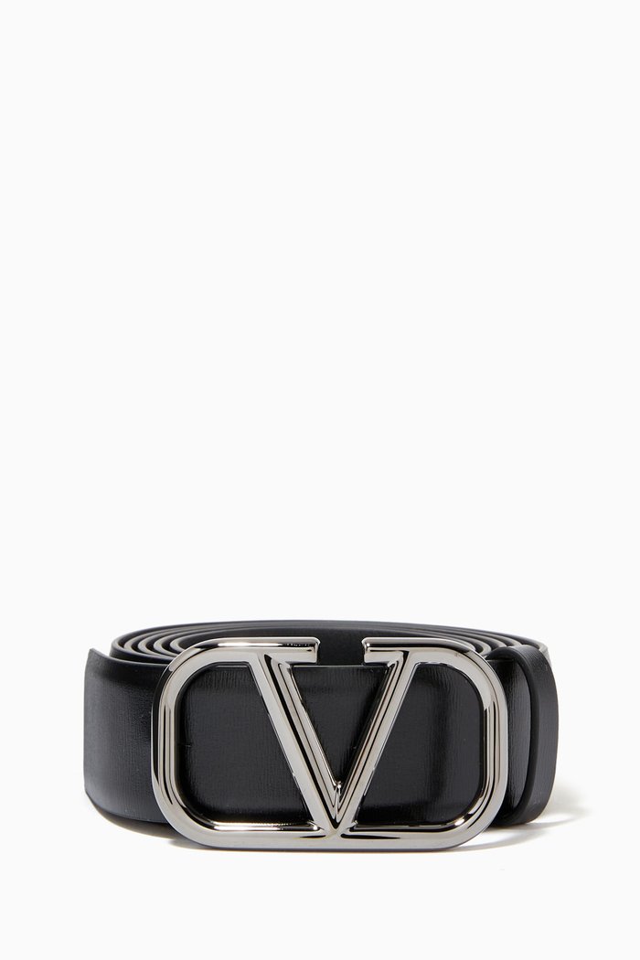 

Valentino Garavani VLOGO Buckle Belt in Calfskin, Black