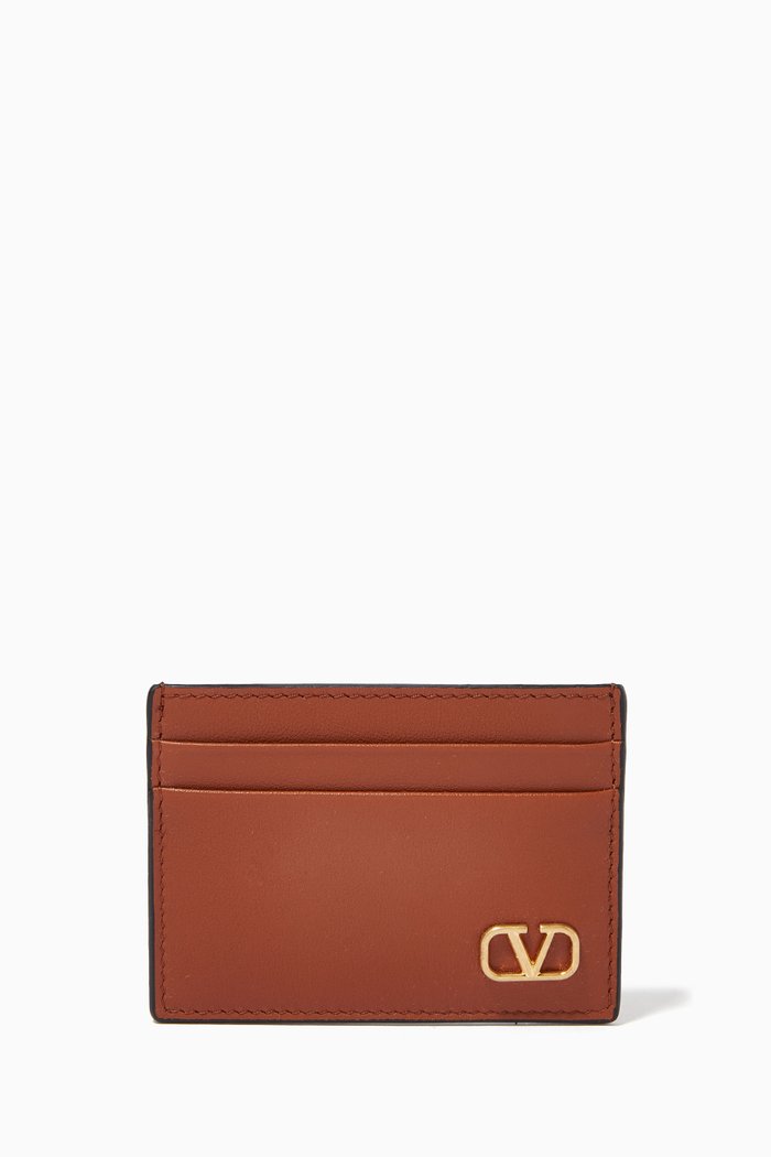 

Valentino Garavani VLOGO Card Holder in Calfskin, Brown