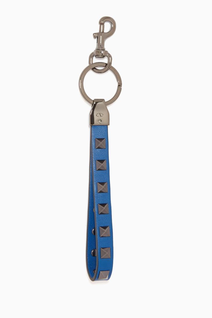 

Valentino Garavani Rockstud Keyring in Calfskin, Blue