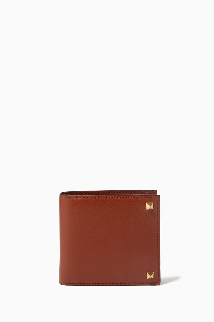 

Valentino Garavani Rockstud Billfold Wallet in Calfskin, Brown